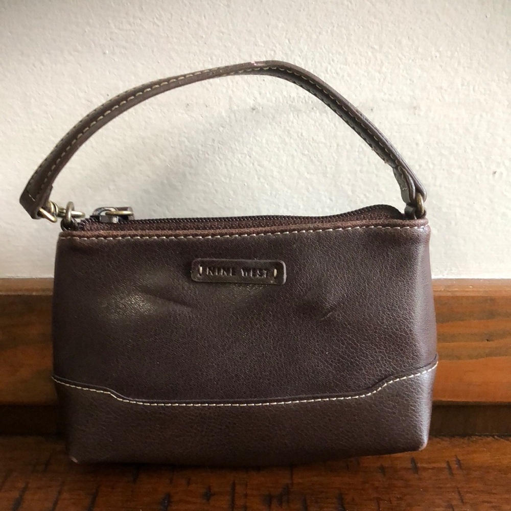 Nine West Dark Brown Leather Mini  Handbag